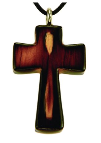 Collier croix bois érable vernis - caramel