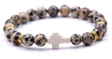 Bracelet pierre véritable - jaspe dalmatien