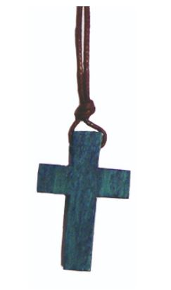 Collier croix en bois - bleu