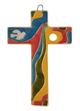 Croix en céramique couleurs multiples+ colombe