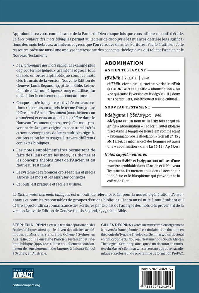 Dictionnaire des mots bibliques - Étude par exposition des mots clés français de la Bible à l'aide..