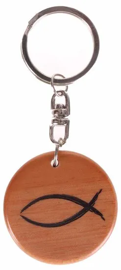 Porte-clés bois rond ICHTUS