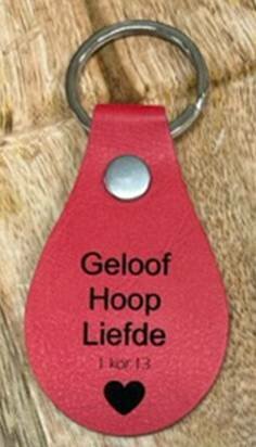 Sleutelhanger leer rood - Geloof Hoop Liefde - 1 Kor. 13