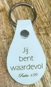 Sleutelhanger leer wit - Jij bent waardevol - Psalm 139