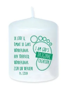 Kaars - I am God's original creation groen - Ps. 139:14