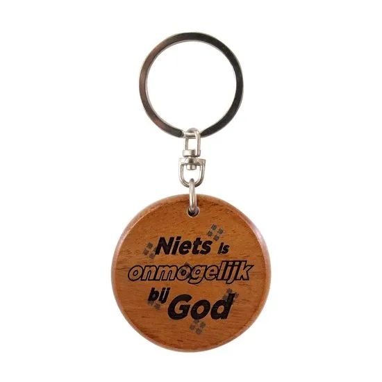 Sleutelhanger hout rond Niets is onmogelijk bij God