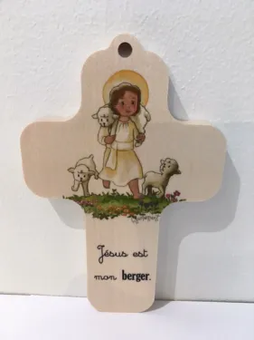 Croix en bois 13x9 cm "Jésus est mon berger"