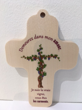 Croix en bois 13x9 cm "Je suis la vraie vigne"