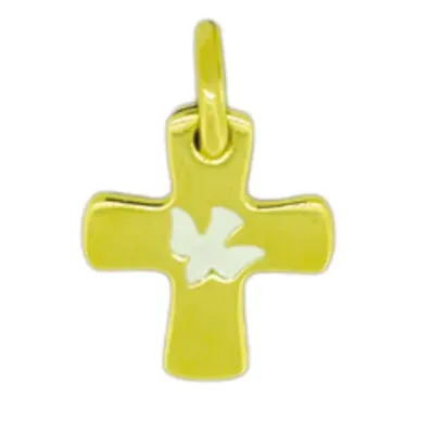 Pendentif croix plaqué or 16mm colombe