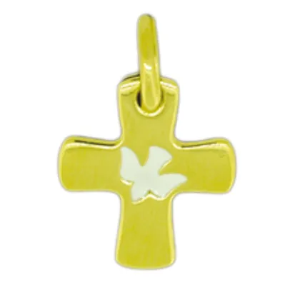Pendentif croix plaqué or 16mm colombe