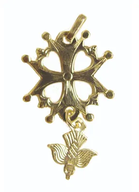 Pendentif croix Huguenote plaqué or 21mm