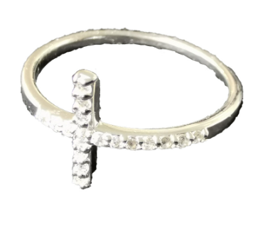 Bague - croix - argent/strass t58