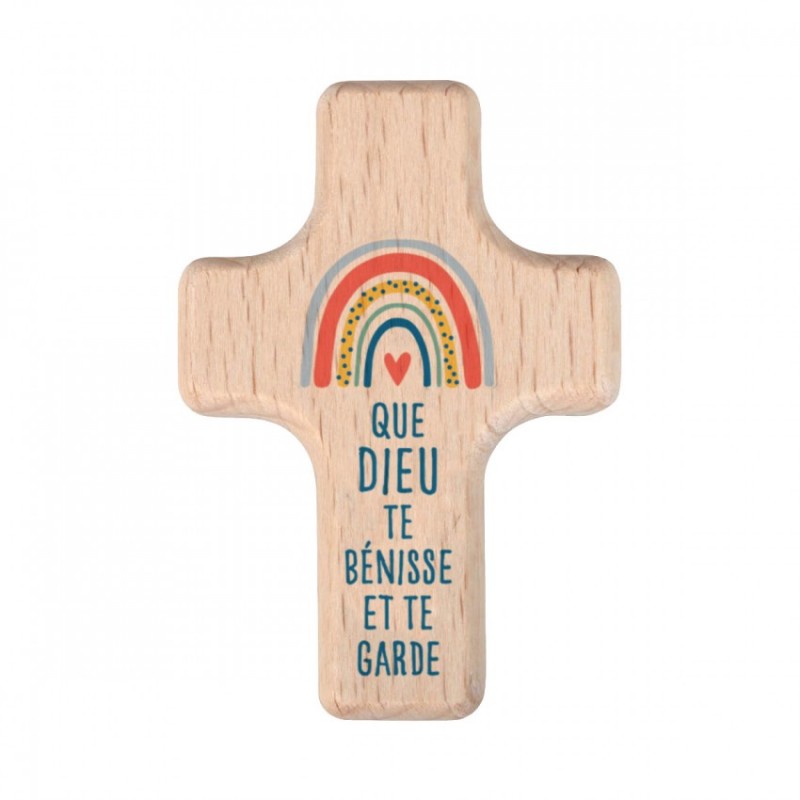 Mini croix en bois "Que Dieu te bénisse et te garde"