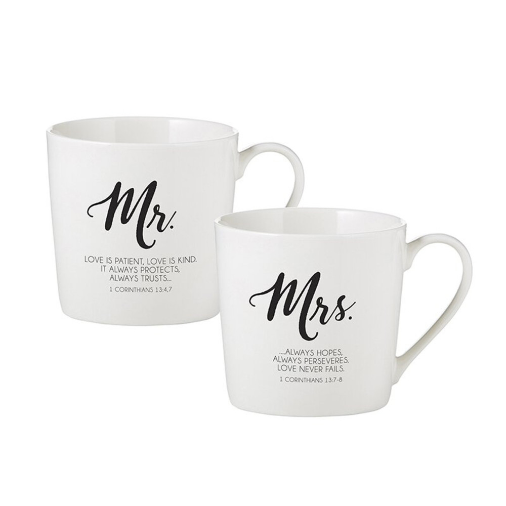Mug set marriage Mr & Mrs - 1 Corinthians 13:4-8