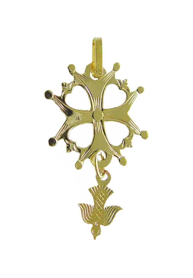 Pendentif croix Huguenote or 18 Carats 17mm