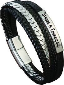 Bracelet imitation cuir noir - Strong & Courageous