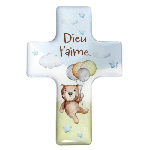 Magnet croix ourson - Dieu t'aime