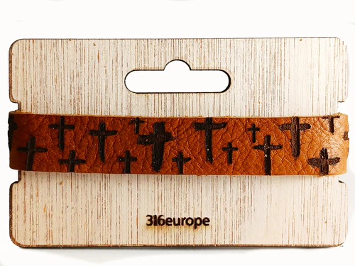 Bracelet cuir ajustable croix