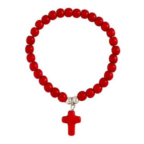 Bracelet perles + croix - red