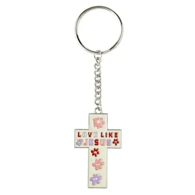 Porte-clés métal croix Love like Jesus