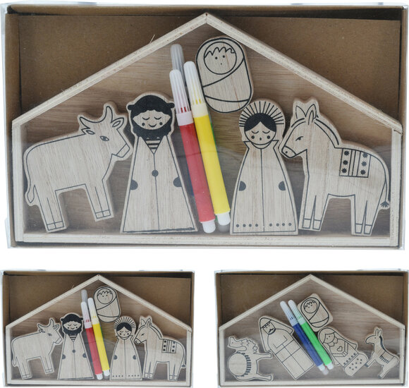 Crèche en bois à colorier