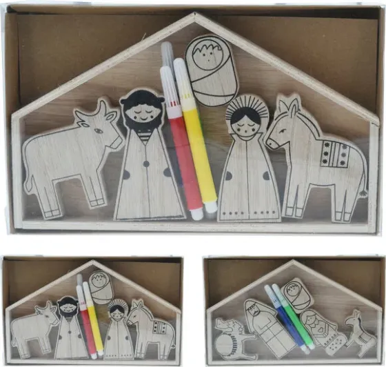 Crèche en bois à colorier