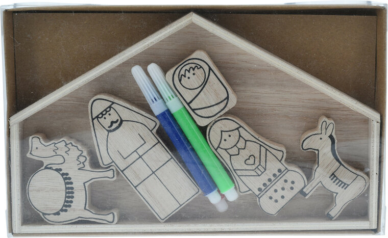 Crèche en bois à colorier