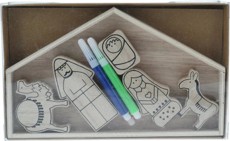 Crèche en bois à colorier