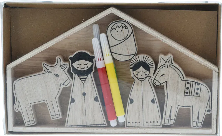 Crèche en bois à colorier