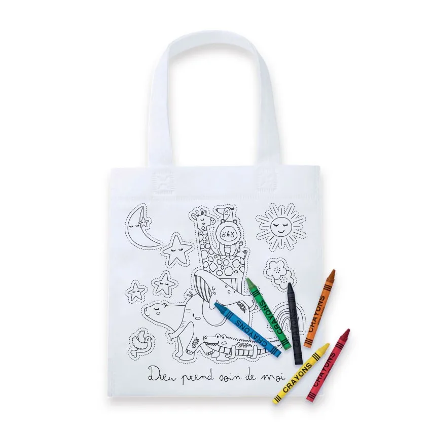 Sac à colorier Dieu prend soin de moi avec 6 crayons