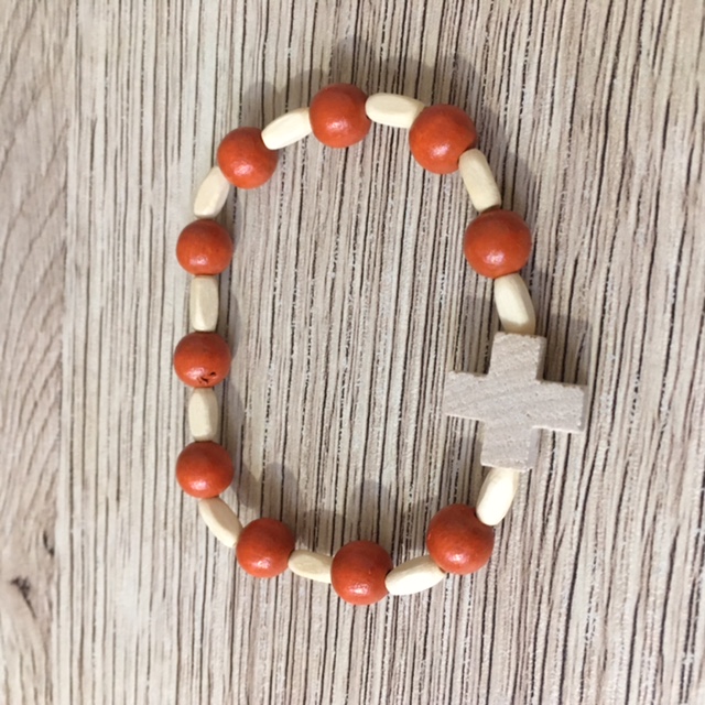 Bracelet adulte élastique en bois orange