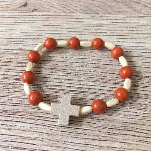 Bracelet adulte élastique en bois orange