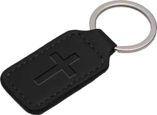 Porte-clés en simili-cuir Croix noir