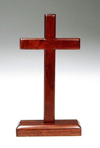 Croix bois foncé sur socle - 10 cm