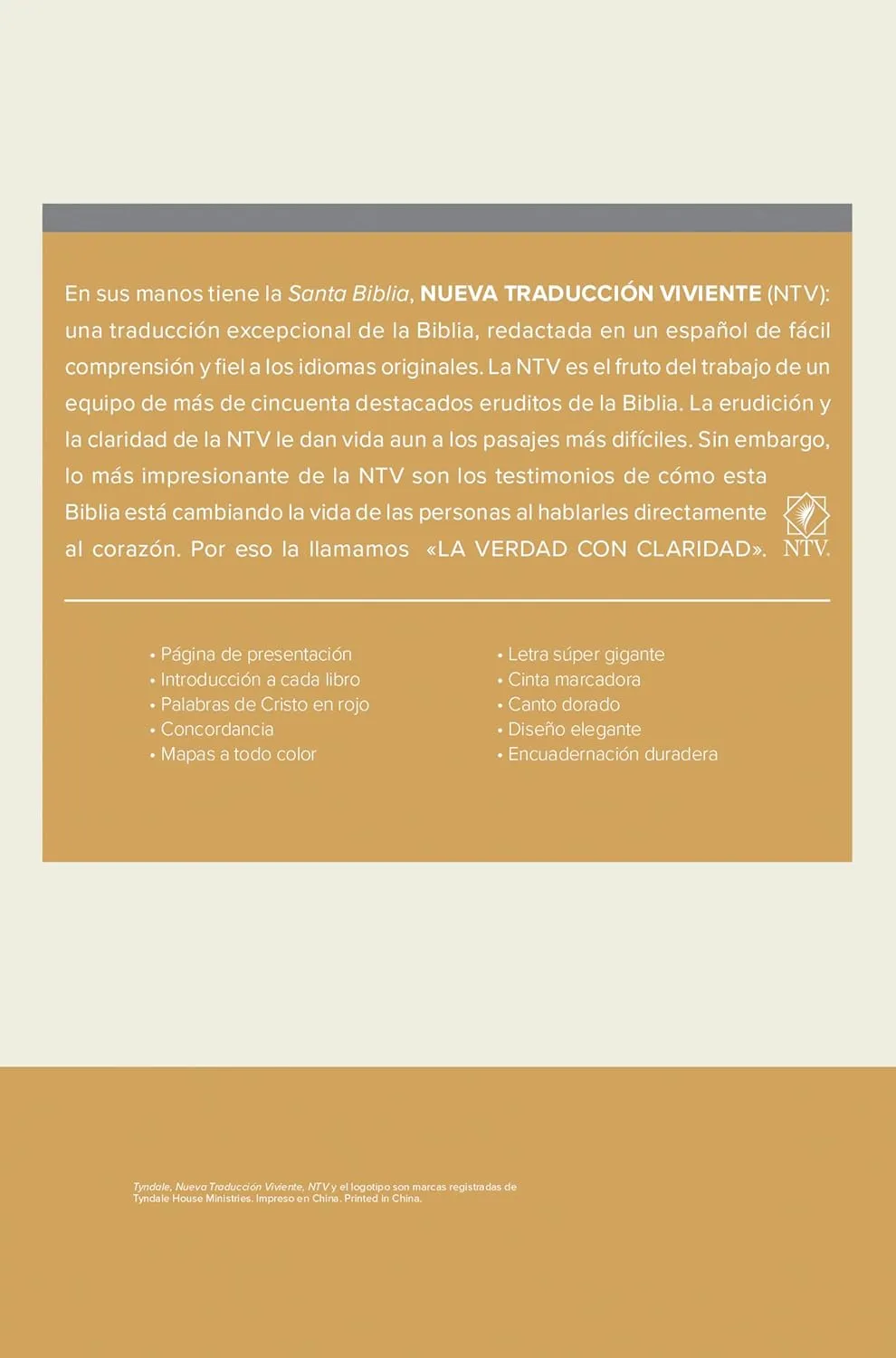 NTV letra super gigante Santa Biblia dura vino