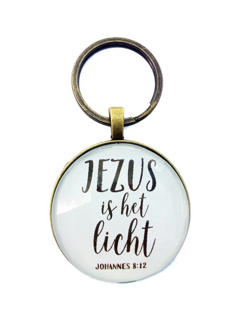 Sleutelhanger retro rond - 1 Korintiërs 13:13/ Johannes 8:12/ Geloof