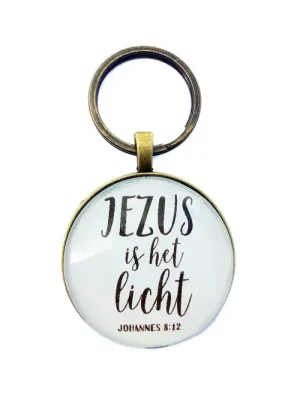 Sleutelhanger retro rond - 1 Korintiërs 13:13/ Johannes 8:12/ Geloof