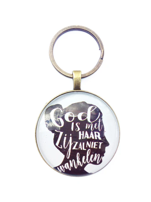 Sleutelhanger retro rond - 1 Korintiërs 13:13/ Johannes 8:12/ Geloof