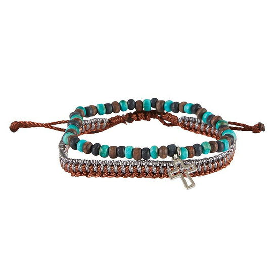 Bracelet double couleurs + croix