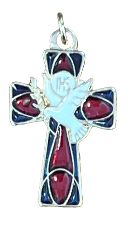 Pendentif croix email Colombe 30 x 20 mm