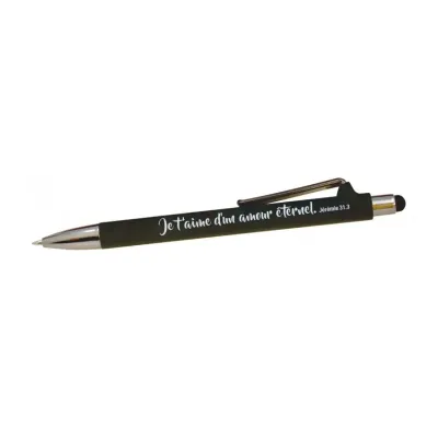 Stylo gris Je t'aime d'un amour éternel - Jer. 31:3 (bout tactile)