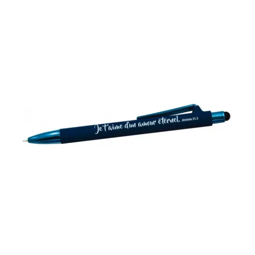 Stylo bleu Je t'aime d'un amour éternel - Jer. 31:3 (bout tactile)