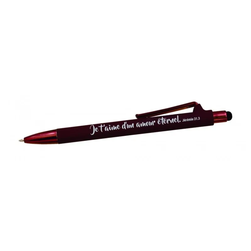 Stylo marron Je t'aime d'un amour éternel - Jer. 31:3 (bout tactile)