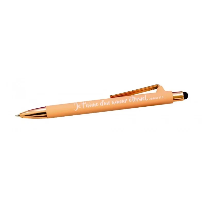 Stylo pêche Je t'aime d'un amour éternel - Jer. 31:3 (bout tactile)