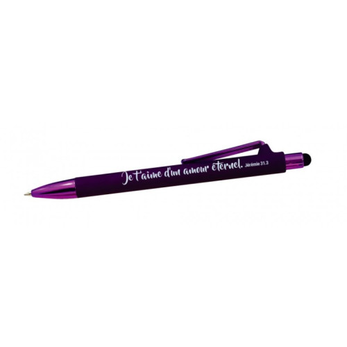 Stylo violet Je t'aime d'un amour éternel - Jer. 31:3 (bout tactile)