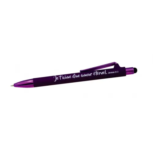 Stylo violet Je t'aime d'un amour éternel - Jer. 31:3 (bout tactile)