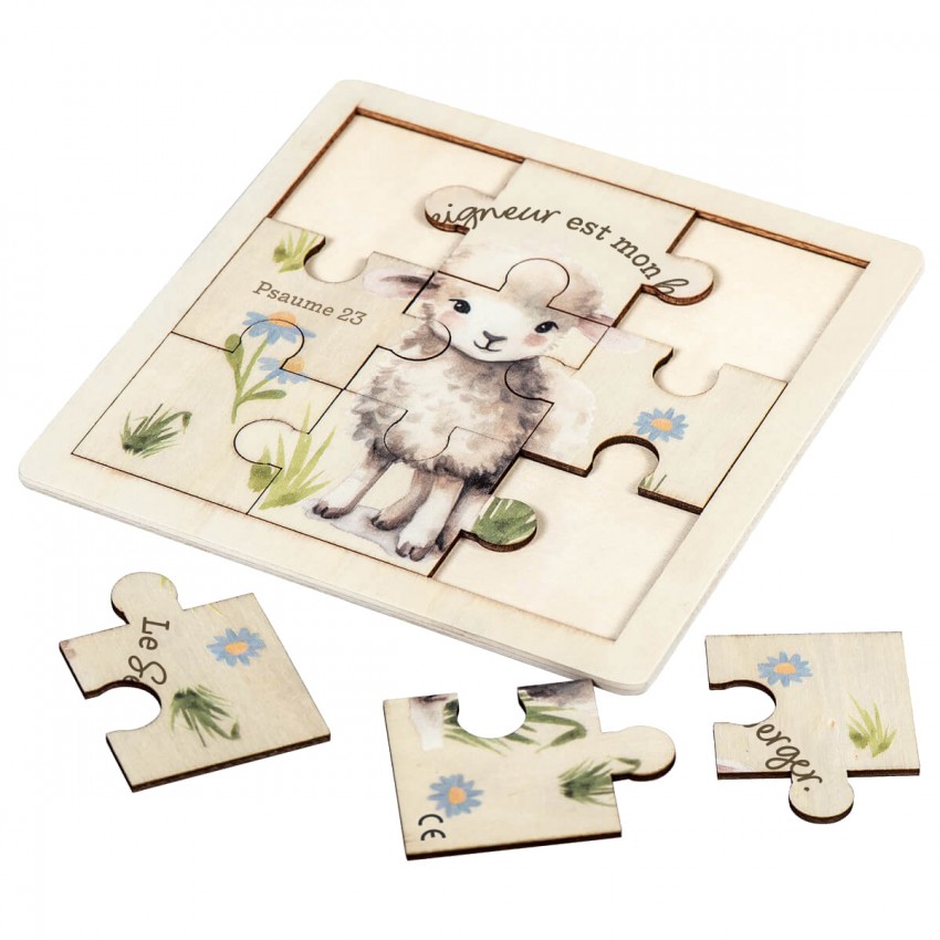 Puzzle en bois Mouton Le Seigneur est mon berger (9 pièces)