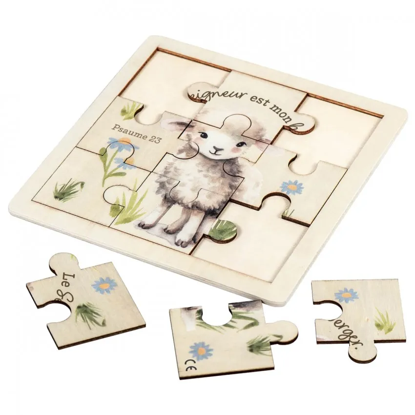 Puzzle en bois Mouton Le Seigneur est mon berger (9 pièces)