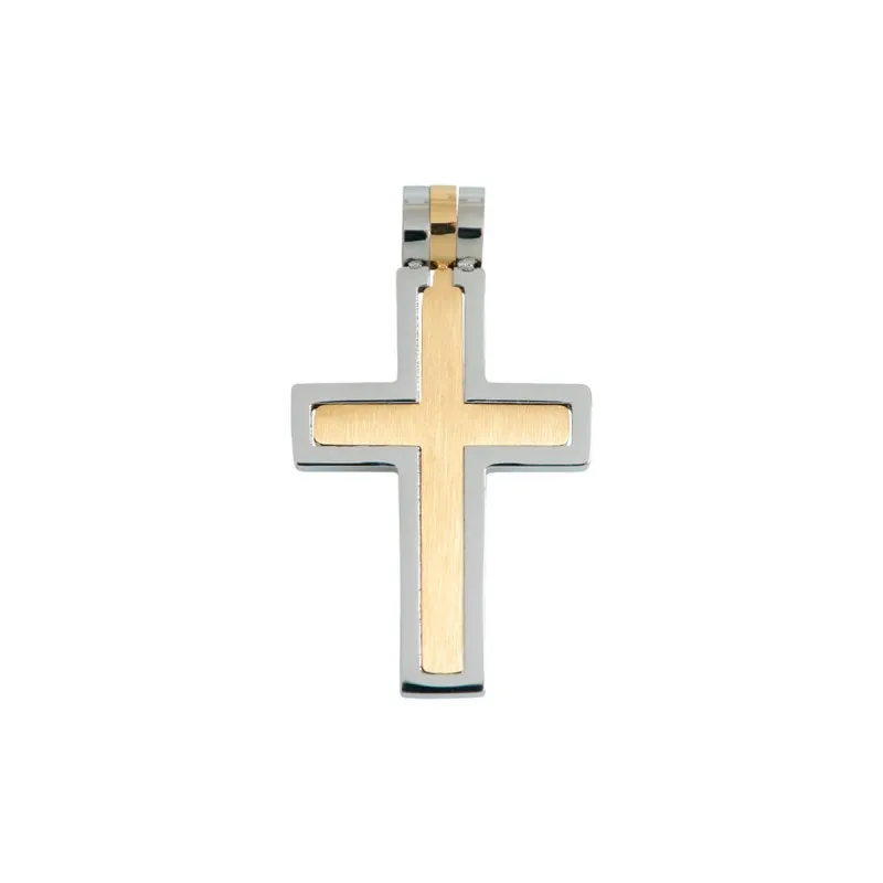 Collier croix inox en 2 parties - intérieur doré