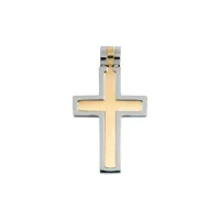 Collier croix inox en 2 parties - intérieur doré